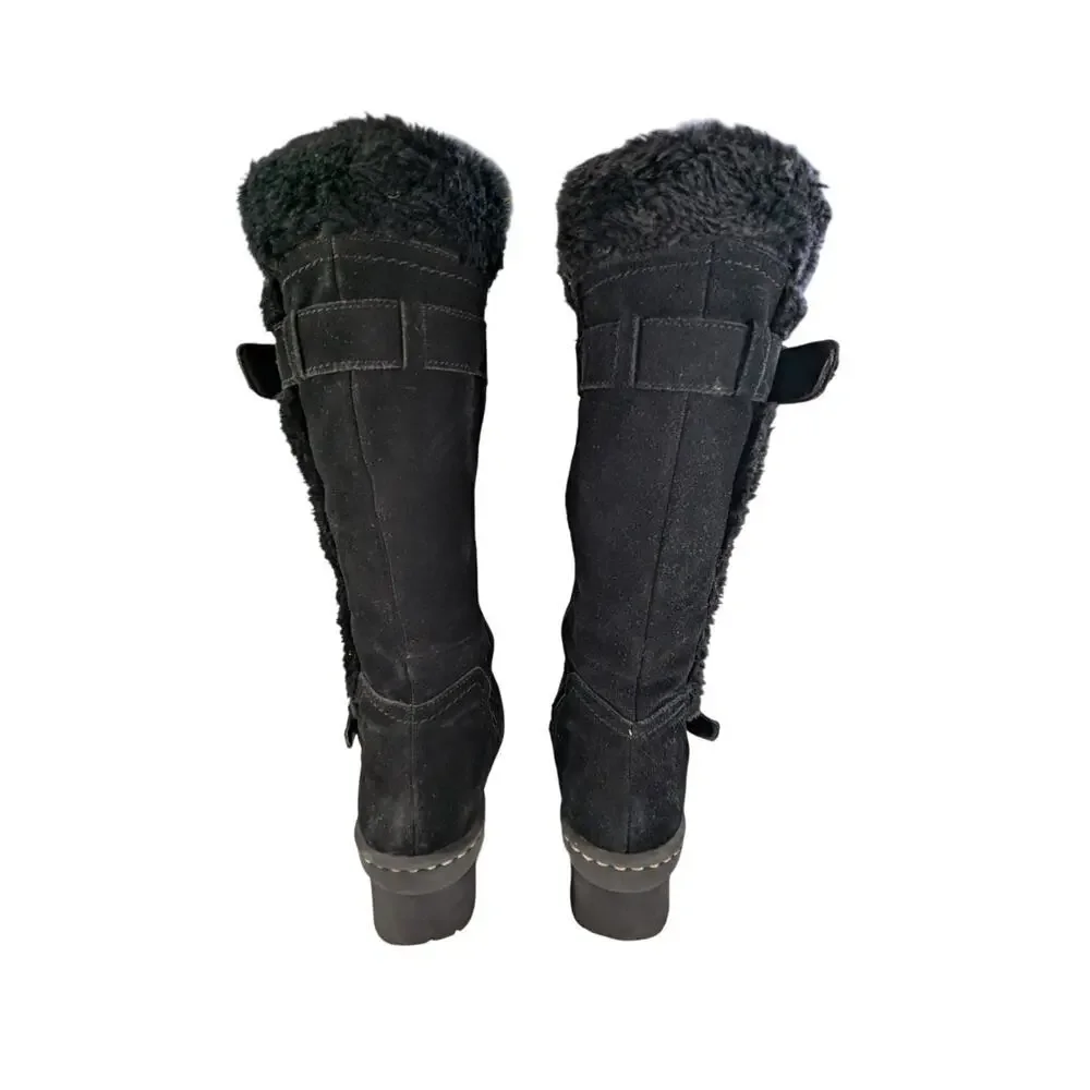 BASS! ALISSA BLACK GENUINE SUEDE LEATHER, FAUX SHEARLING LINED BOOTS! SZ 9.5M